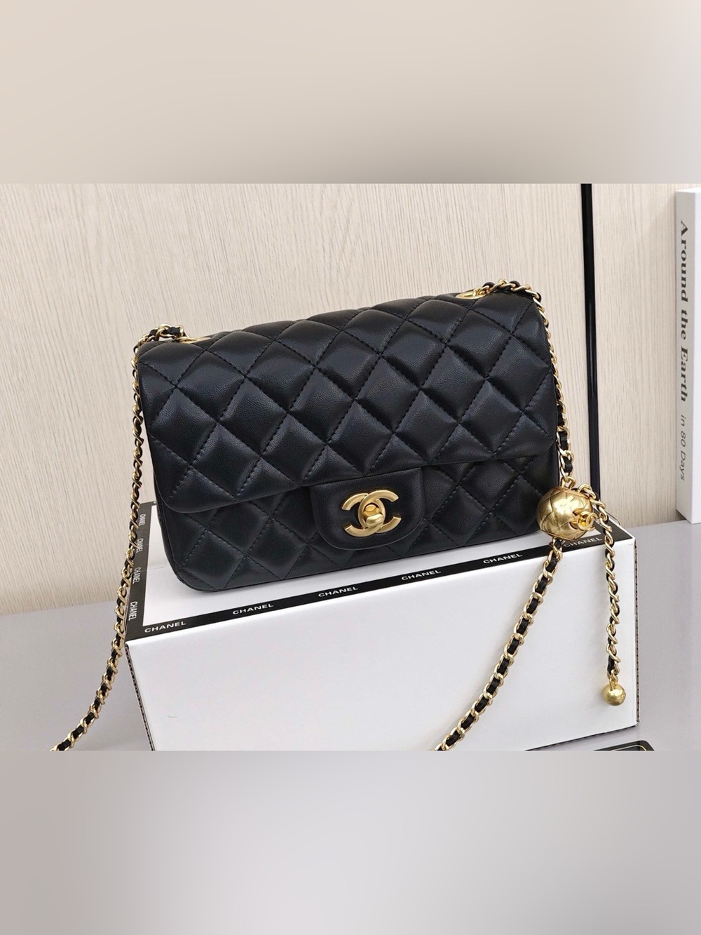 CHANEL Black Quilted Leather Shoulder Bag with Gold Hardware